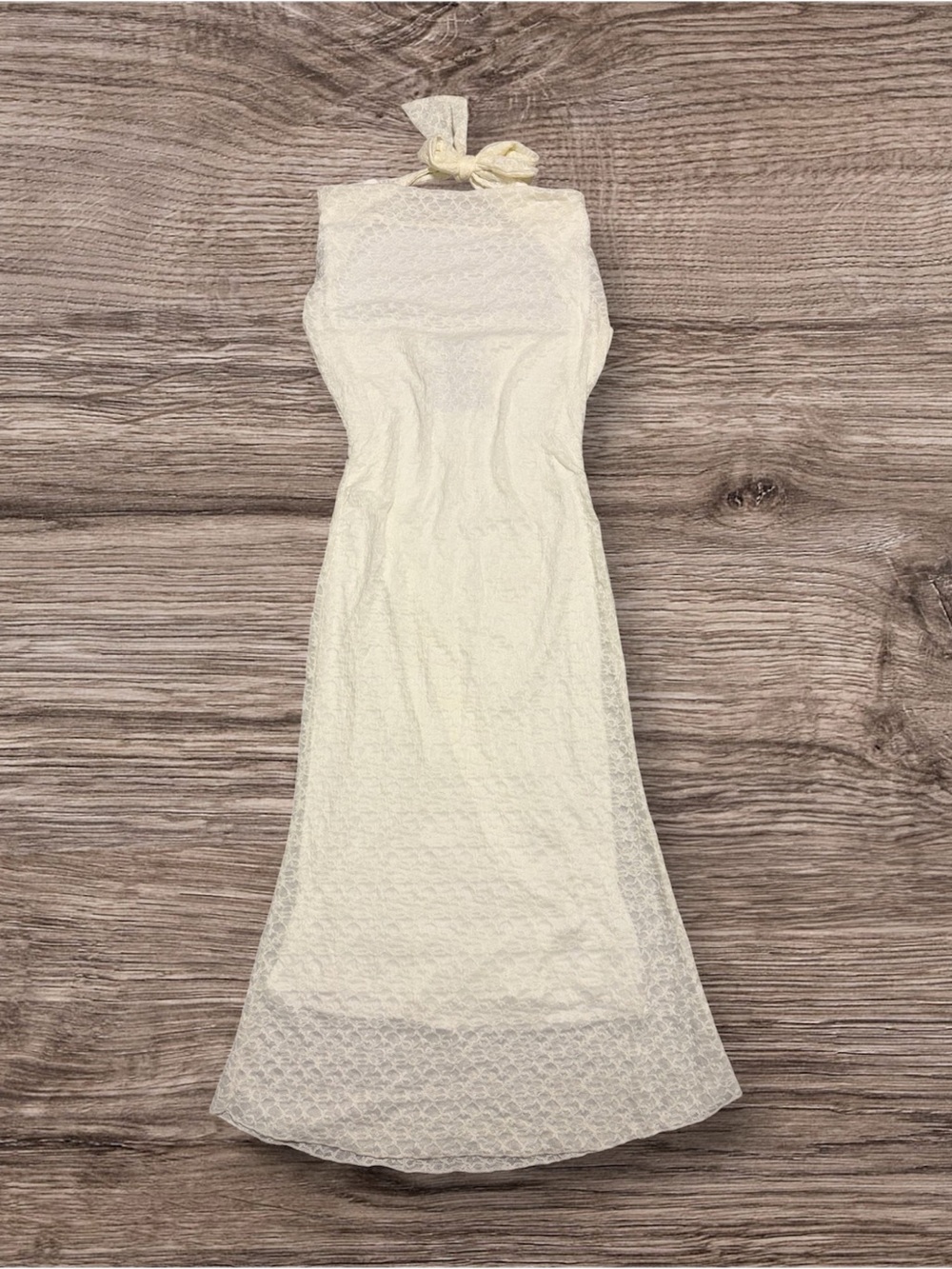 See You Monday Cream Strapless Lace Dress